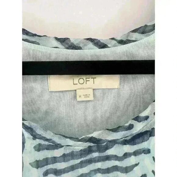 Ann Taylor LOFT, Blue Zebra Print, Polyester, Sleeveless Tank Top, Blouse - Picture 3 of 8